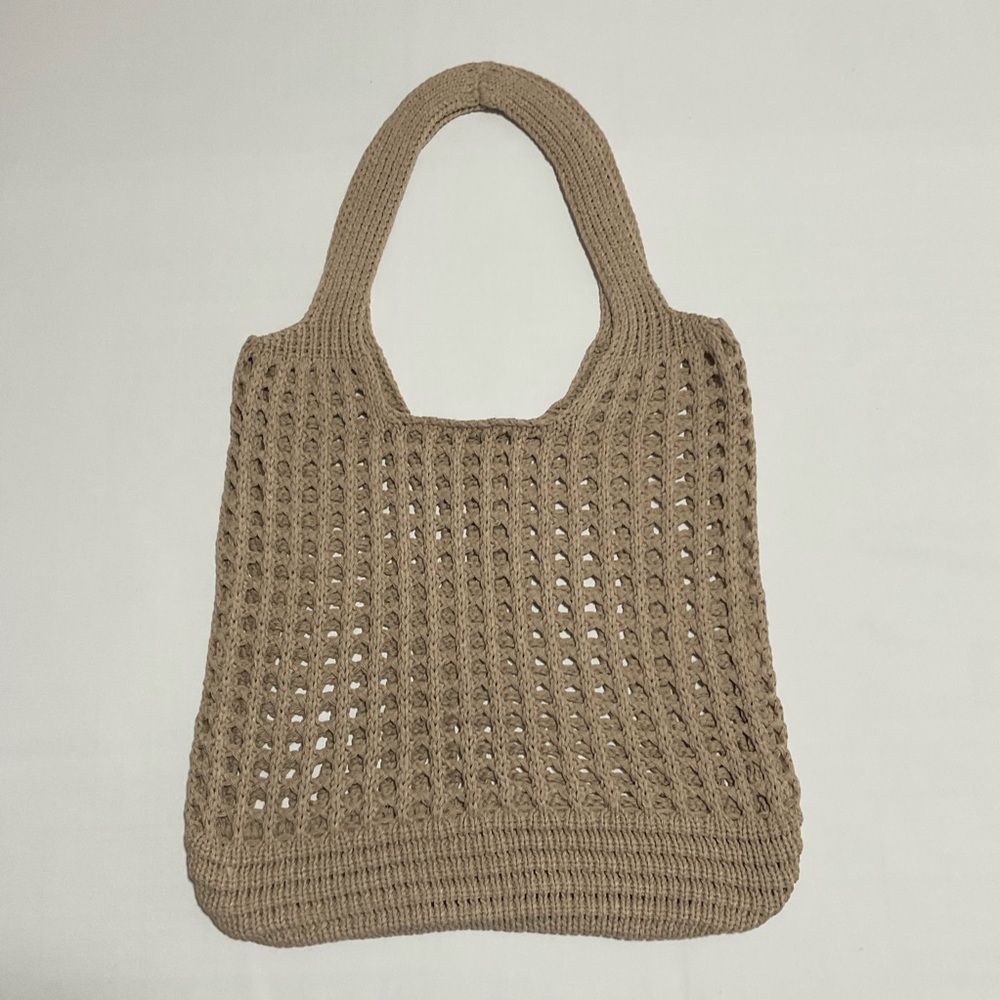 Beige Woven Crochet Shoulder Bag For Women